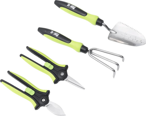 Set d''outils de jardin comprenant une pelle, un cultivateur et un sécateur