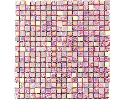Mosaïque en verre carrée mélange rouge/rose/or 30.5x32.2 cm