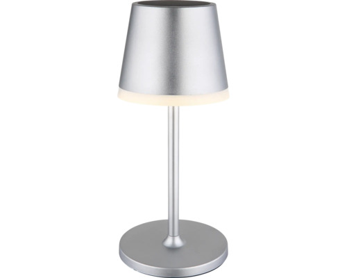 Silberne Tischleuchte mit Metallfuß und Schirm