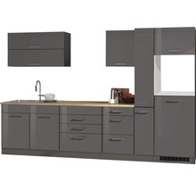 Bloc cuisine complète Held Möbel Mailand 320 cm façade gris à haute brillance, corps graphite variante réversible
