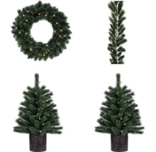Couronne de l''Avent artificielle, guirlande et deux petits sapins de Noël avec éclairage
