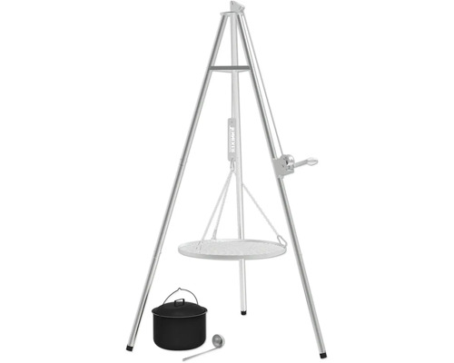 Schwenkgrill mit Dreibein, Grillrost, Topf und Schöpfkelle