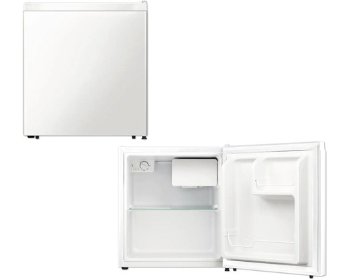Réfrigérateur PKM KS45 E LxHxP 44.5 x 50 x 46.8 cm Compartiment réfrigérateur 45 l Mini-réfrigérateur blanc, une porte fermée et une porte ouverte, intérieur visible