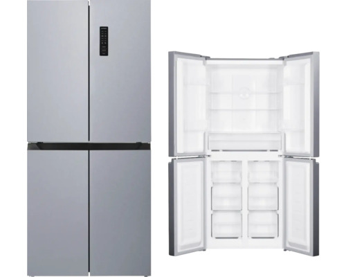 PKM WCD362NFDEIX Cross-Door Kühl-Gefrierkombination BxHxT 79x180x62 cm edelstahl Geöffneter und geschlossener grauer Side-by-Side-Kühlschrank