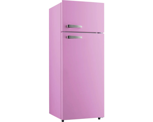 Freistehender Kühlschrank mit zwei Türen und Griffen.