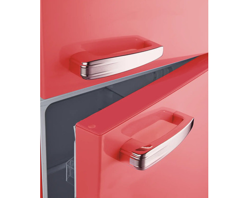 Vue détaillée d''un réfrigérateur avec deux portes et poignées