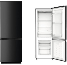 Schwarzer Kühlschrank mit Gefrierfach, teilweise geöffnet