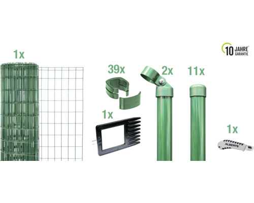 Treillis soudé Alberts «Fix-Clip Pro®», (ensemble), hauteur 81 cm x 25 m, revêtu vert, à sceller dans le béton