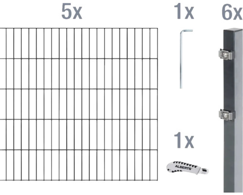 Clôture en grillage rigide double fil Alberts, (ensemble), hauteur 80 cm, 5 panneaux pour 10 m, 6 poteaux Clôture en grillage rigide double fil Alberts, (ensemble), hauteur 80 cm, 5 panneaux pour 10 m, 6 poteaux
