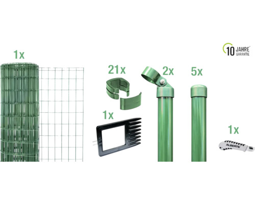 Ensemble complet de grillage soudé Alberts Fix Clip Pro 10 m, hauteur 122 cm, vert, à sceller dans le béton