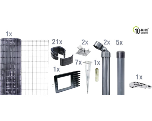 Zaunsystem ALBERTS Fix-Clip Pro-Set mit Bodenhülsen 10 m x 153 cm anthrazit