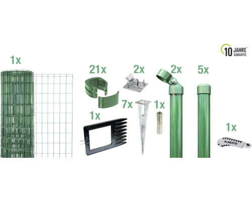 Alberts Schweissgitter »Fix-Clip Pro®«, (Set), 122 cm hoch, 10 m, grün beschichtet, mit Bodenhülsen