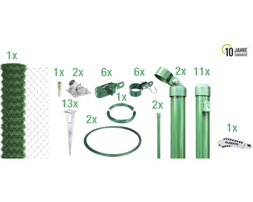 Set grillage simple torsion ALBERTS maillage 60 mm pour douille 25 x 1 m vert Kit complet de clôture en grillage avec logo Alberts et garantie de 10 ans