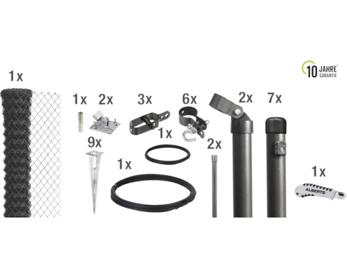 Kit de grillage simple torsion ALBERTS maillage 60 x 60 mm avec douille de sol 15 x 1 m anthracite