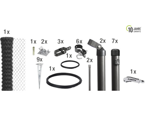 Kit de grillage simple torsion ALBERTS maillage 60 x 60 mm avec douille de sol 15 x 1,25 m anthracite