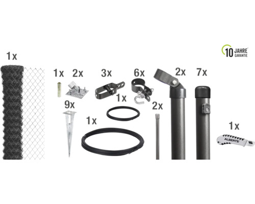 Kit de grillage simple torsion ALBERTS maillage 60 x 60 mm avec douille de sol 15 x 1,50 m anthracite