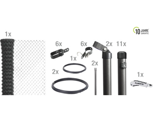 Kit de grillage simple torsion ALBERTS maillage 60 mm à sceller dans le béton 25 x 1 m anthracite