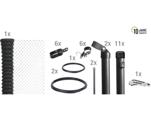 4-Eckgeflecht Set Maschenweite 60 mm 25x1,25m anthrazit zum Einbetonieren