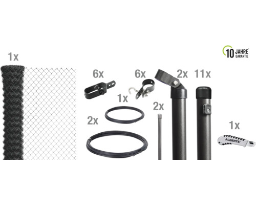 Kit de grillage simple torsion ALBERTS maillage 60 mm à sceller dans le béton 25 x 1,50 m anthracite