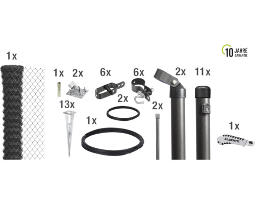 Kit de grillage simple torsion ALBERTS maillage 60 x 60 mm avec douille de sol 25 x 1 m anthracite