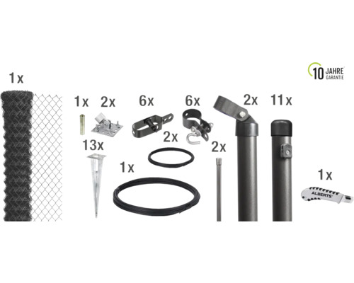 Kit de grillage simple torsion ALBERTS maillage 60 x 60 mm avec douille de sol 25 x 1,25 m anthracite