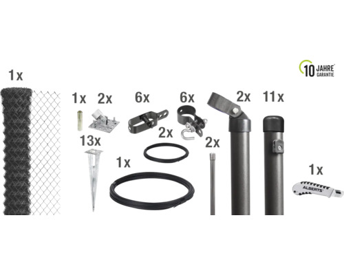 Kit de grillage simple torsion ALBERTS maillage 60 x 60 mm avec douille de sol 25 x 1,50 m anthracite