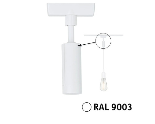 Luminaire sur rail d''alimentation blanc avec représentation de la fixation