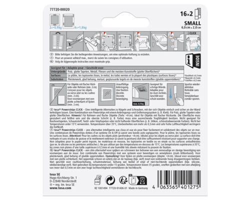 Tesa Powerstrips Click small Lot de bandes adhésives pour la fixation d''objets