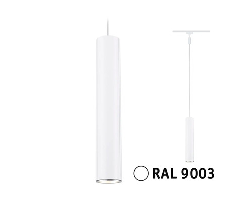 Luminaire suspendu cylindrique avec suspension et marquage RAL 9003