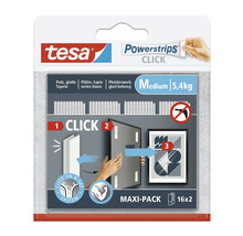 Tesa Powerstrips Click Medium, 16er-Pack, zum Aufhängen von Objekten ohne Bohren