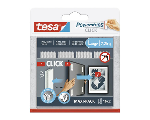 Tesa Powerstrips Click, grand modèle, charge maximale 7,2 kilogrammes