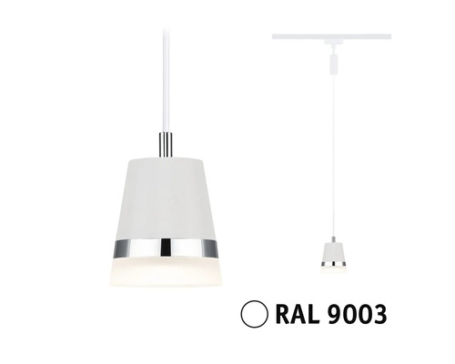 Luminaire suspendu avec abat-jour blanc et détails chromés