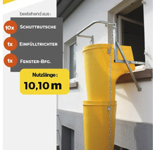 Bauschuttrutsche mit Einfülltrichter und Fensterbefestigung, Nutzlänge 10,10 Meter