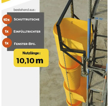Bauschuttrutsche mit zehn Rutschen, einem Einfülltrichter und einer Fensterbefestigung mit einer Nutzlänge von 10,10 Meter