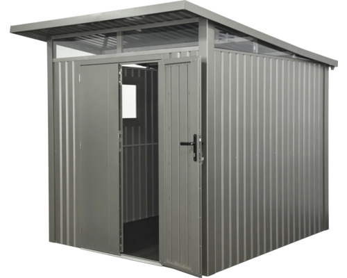 Abri de jardin en métal avec double porte ouverte