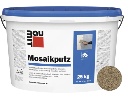 Baumit Mosaikputz M318 Rax gebrauchsfertiger Dünnschichtdeckputz 2 mm dunkelbraun-beige-olive 25 kg