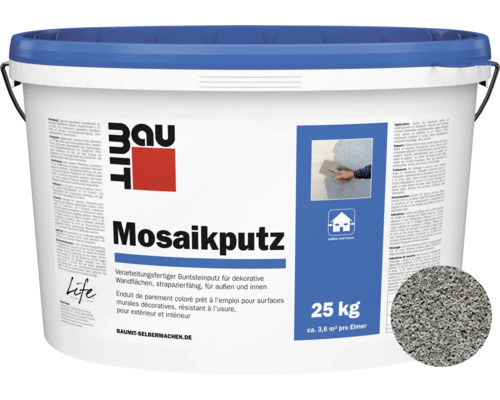 Baumit Mosaikputz M341 Rocky Nature Line gebrauchsfertiger Dünnschichtdeckputz 2 mm grau 25 kg