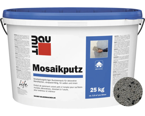 Baumit Mosaikputz M342 Everest Nature Line gebrauchsfertiger Dünnschichtdeckputz 2 mm schwarz-grau 25 kg