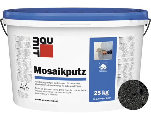 Enduit de granulats de marbre Baumit M344 Vesuvius Nature Line enduit de finition en couche mince prêt à l'emploi granulométrie 2 mm noir 25 kg