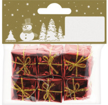 Verpackung mit sechs Miniatur-Geschenkboxen als Weihnachtsbaumschmuck