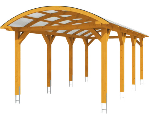 Abri de voiture en bois avec toit en polycarbonate