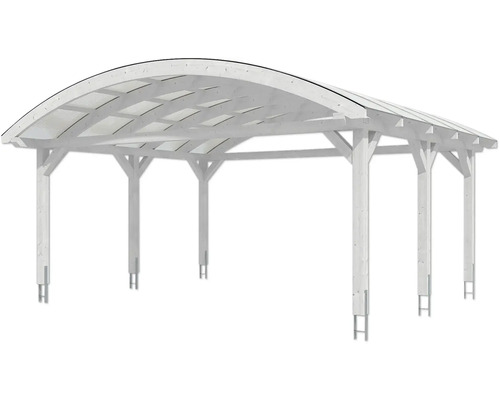 Weisses Holzcarport mit Polycarbonatdach