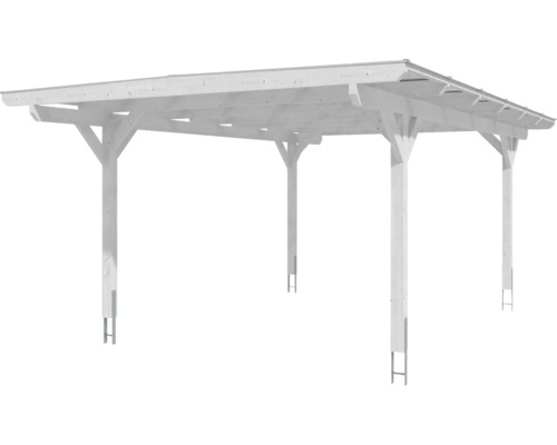 Holzcarport mit sechs Pfosten und Flachdach