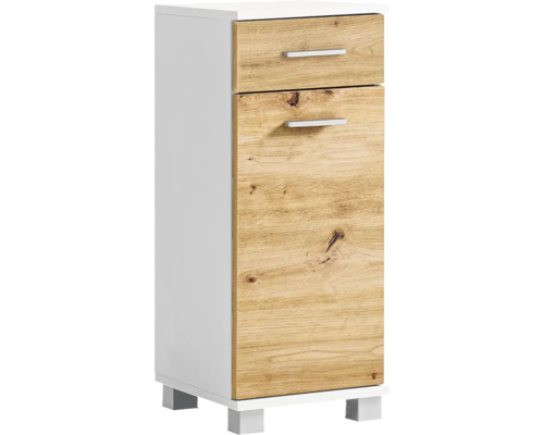 Unterschrank Möbelpartner Palermo BxHxT 30.3x75.3x32.6 cm artisan eiche/weiss Hochschrank mit zwei Schubladen und zwei Türen im Holzdekor für das Badezimmer