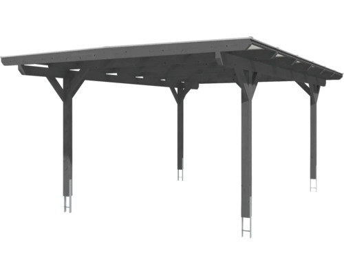 Carport en bois avec toit plat et ancrages de poteaux