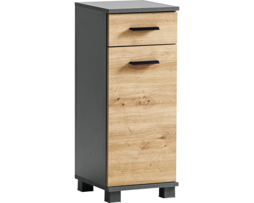 Meuble bas Möbelpartner Palermo lxhxp 30.3x75.3x32.6 cm chêne artisan/anthracite Armoire étroite en bois avec deux tiroirs