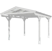 Weisser Holzcarport mit durchsichtigem Dach