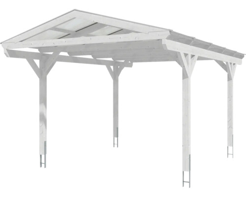 Weisser Holzcarport mit durchsichtigem Dach