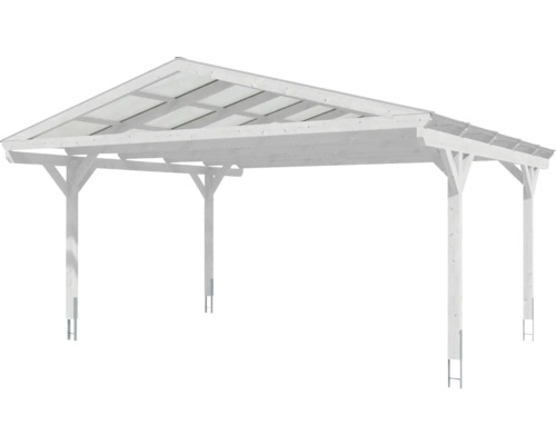 Carport en bois blanc avec toit transparent