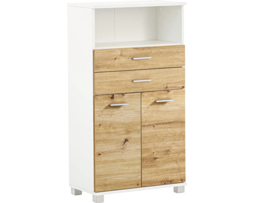 Meuble haut Möbelpartner Palermo lxhxp 59.8x110.5x32.6 cm chêne artisan/blanc Armoire avec deux tiroirs, deux portes et un compartiment ouvert